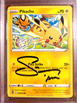 Pikachu Non-Holo Common #049|PSA MINT 9/AUTO 9|Sarah Natochenny|Pokemon TCG - Image 2