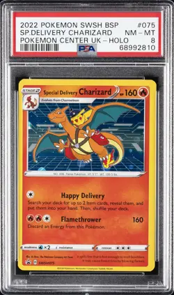 2022 POKEMON SWSH BLACK STAR PROMO #075 SPECIAL DELIVERY CHARIZARD-HOLO PSA 8 - Image 1