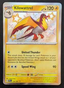 Kilowattrel 146/091 Paldean Fates Shiny Rare Holo Pokemon - Image 1