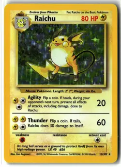 1999 Raichu ⭐ 14/102 Holo Vintage WOTC Rare Base Set Unlimited Pokemon LP - Image 1