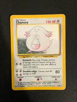 Wizards of the Coast Pokemon TCG Chansey 3/102 Base Set Unlimited Holo Rare 1999 - Image 1