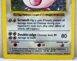 1999 Pokemon TCG Chansey 3/102 Base Set Unlimited Edition Holo Rare Shadowless - Image 5