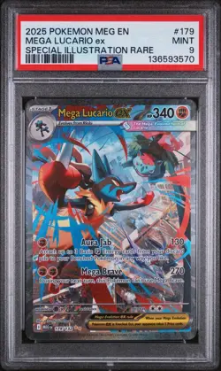 Pokemon TCG Mega Lucario ex 179/132 Me01 Mega Evolution SIR Holo EN PSA 9 - Image 1