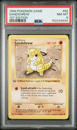 1999 POKEMON GAME 1ST EDITION #62 SANDSHREW PSA 8 - Image 1