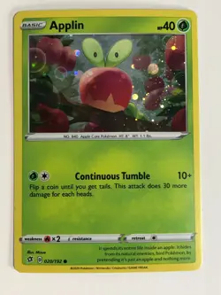 Pokemon TCG Promo Cosmos Holo Rebel Clash Applin 020/192 HD Swirl Near Mint - Image 2