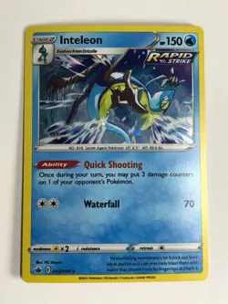 Pokemon TCG Promo Cosmos Holo Chilling Reign Inteleon 043/198 w Swirl Near Mint - Image 1