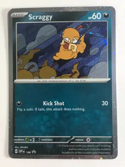Pokemon TCG SVP 186 Cosmos Holographic Scragy w Swirl Near Mint - Image 1