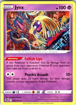 Jynx 062/195 Uncommon Silver Tempest Pokemon Lightly Played - Image 1