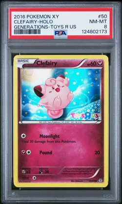 2016 POKEMON XY GENERATIONS TOYS R US #50 CLEFAIRY-HOLO PSA 8 - Image 1