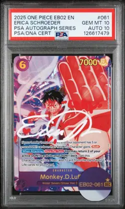 PSA 10 DNA MONKEY D LUFFY ALT ART ERICA SCHROEDER SIGNED AUTO ONE PIECE EB02 061 - Image 2