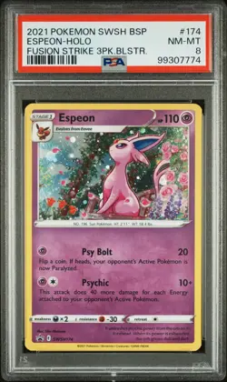 Espeon Holo 174/264 Fusion Strike Three Pack Blisters Pokemon PSA 8 - Image 1