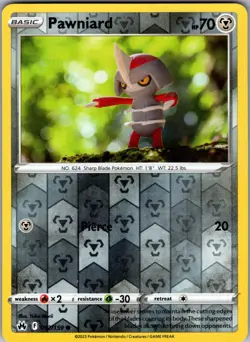 Pawniard 092/159 Common Crown Zenith Pokemon Reverse Holo Near Mint - Image 1