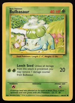 Pokemon Vintage Bulbasaur 044/102 Base Set Non-Holo - HP / DMG - Image 1