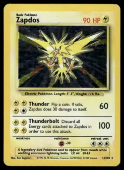 Pokemon Cards Zapdos 16/102 Base Set Unlimited Holo WOTC Rare HP *3 - Image 1