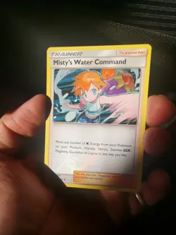 Pokemon Card MISTY'S WATER COMMAND Rare Holo Bleed Error 63/68 Hidden Fates NM - Image 1
