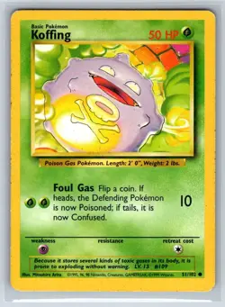 Koffing 51/102 Common Base Set Unlimited Pokemon Moderately Played - Image 1