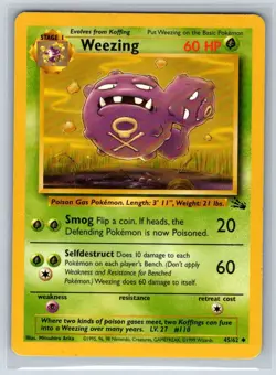 Weezing 45/62 Uncommon Fossil Pokemon Unlimited Moderately Played - Image 1