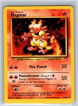 Magmar 36/102 Uncommon Base Set Unlimited Pokemon Moderately Played - Image 1