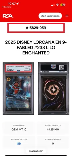 Ravensburger Disney Lorcana Lilo Best Explorer Ever Fabled 238/204 PSA 10 - Image 3