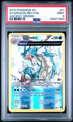 2015 POKEMON XY ANCIENT ORIGINS #21 GYARADOS-REVERSE FOIL PSA 9 - Image 1