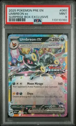 2025 Pokemon Prismatic Evolutions Umbreon EX Surprise Box Exclusive PSA 9 #060 - Image 1