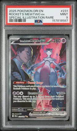 2025 POKEMON DRI EN-DESTINED RIVALS #231 TEAM ROCKET'S MEWTWO EX PSA 9 - Image 1