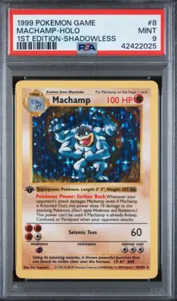 1999 MACHAMP POKEMON #8 BASE SET 1ST EDITION SHADOWLESS HOLO PSA 9 MINT RARE! - Image 1