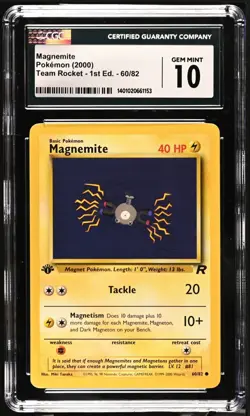 2000 POKEMON TEAM ROCKET 1ST EDITION #60/82 MAGNEMITE CGC 10 GEM MINT - Image 1