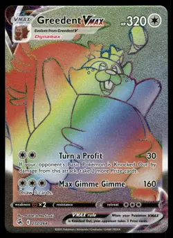 Greedent VMAX 272/264 Rainbow Rare Fusion Strike Pokemon Holo Near Mint - Image 1