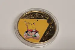 POKEMON PIKACHU RARE LTD GOLD PLATED COIN + FREE JAPANESE HOLOS CARDS £8 FPOST - Image 2