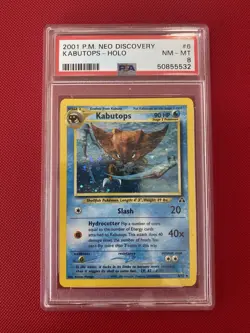 2001 POKEMON TCG NEO DISCOVERY 6/75 KABUTOPS HOLO PSA 8 - Image 1