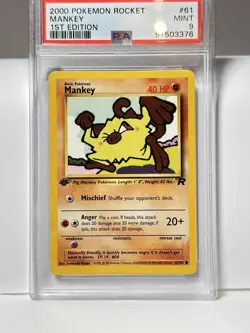 Pokemon 2000 Team Rocket Mankey 1st Edition PSA 9 Mint #61/82 Graded WOTC TCG - Image 2