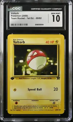 2000 POKEMON TEAM ROCKET 1ST EDITION #69/82 VOLTORB CGC 10 GEM MINT - Image 1