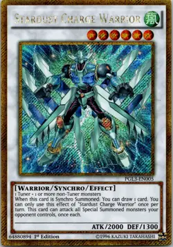 Yugioh Stardust Charge Warrior PGL3-EN005 1st Edition Gold Secret Rare NM - Image 1