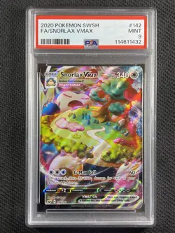 Pokemon Cards PSA 9 Mint Snorlax Vmax Full Art Swsh base 2020 142/202 - Image 1