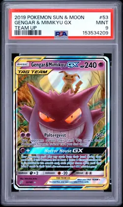 2019 Pokemon Sun & Moon Team Up Gengar Mimikyu #53/181 Holo PSA 9 - Image 1