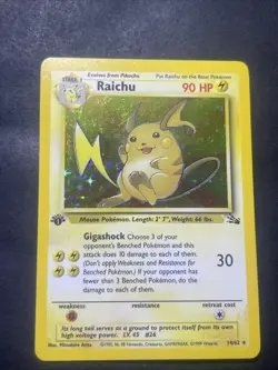 Raichu (14) 1st Edition Holo Holo Rare Fossil 14/62 MP Pokemon - Image 1