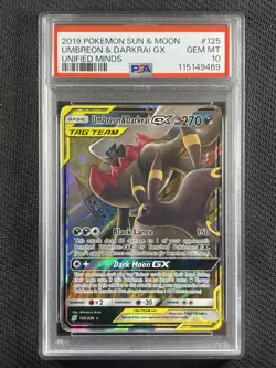 Pokemon Cards PSA 10 Gem MT Umbreon & Darkrai Gx Unified Minds S&M 125/236 - Image 1