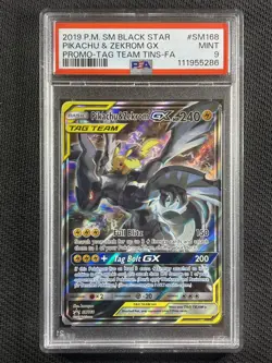 Pokemon Cards PSA 9 MINT Pikachu & Zekrom Gx Tag Team Tins Full Art SM168 - Image 1