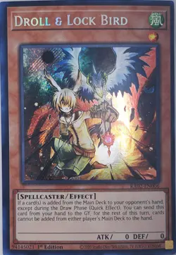 Secret Rare Yugioh Droll & Lock Bird RA02-EN006 Card Game TCG CCG Konami - Image 1