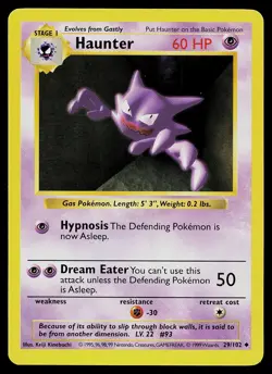 Pokemon Card - Haunter Base Set Shadowless 29/102 Unlimited Uncommon - Image 1