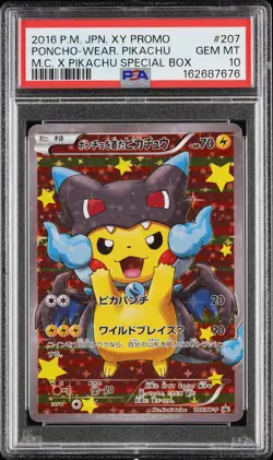 2016 POKEMON JAPANESE XY PROMO #207 PONCHO-WEARING PIKACHU PSA 10 - Image 1