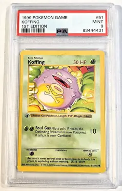 Pokemon 1999 Base Set 1st Edition Shadowless Koffing 51 PSA 9 MINT - Image 1