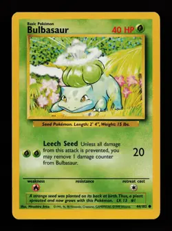 Bulbasaur 44/102 Common Base Set Unlimited Pokemon Cards - Image 1
