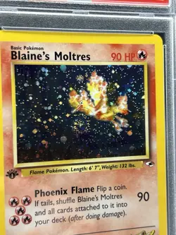 PSA 8 Blaine's Moltres 1st Edition Swirl 1/132 Gym Heroes Pokemon Card - Image 3