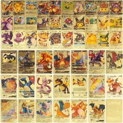 55PCS Pok Card Foil Gold Pack CARDS TCG GX Vmax GX Card Charizard Rare - Image 5