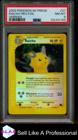 RAICHU POKEMON REVERSE FOIL SKYRIDGE 27 2003 DEUTSCH PSA 8 - Image 1