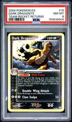 2004 Pokemon EX Team Rocket Returns 15 Dark Dragonite PSA 8 Near Mint - Image 1