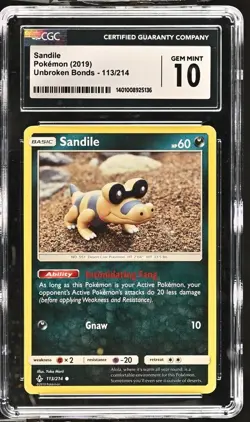 Sandile #113/214 - 2019 Pokemon Unbroken Bonds CGC Gem Mint 10 💎 - Image 1