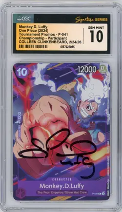 CGC Gem Mint 10 Colleen Clinkenbeard Monkey.D.Luffy CS 2024 Participation P-041 - Image 1